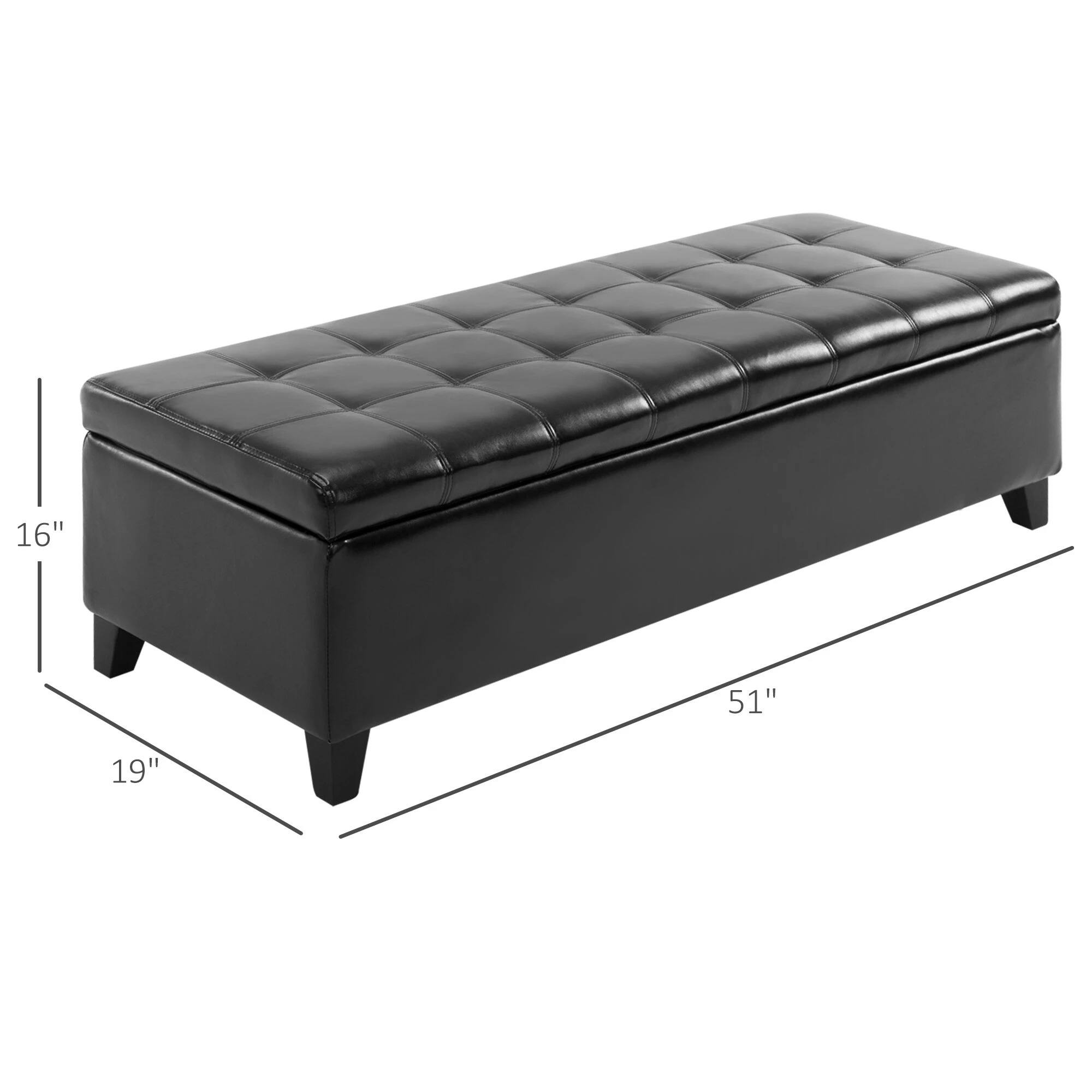 51" Rectangular Storage Ottoman Faux Leather Tufted Storage Bench On